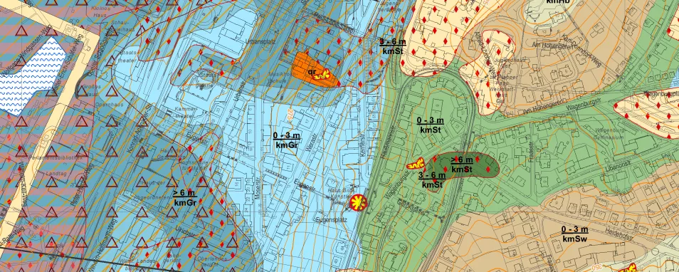 Ausschnitt der zentralen Baugrundgeologischen Karte von Stuttgart