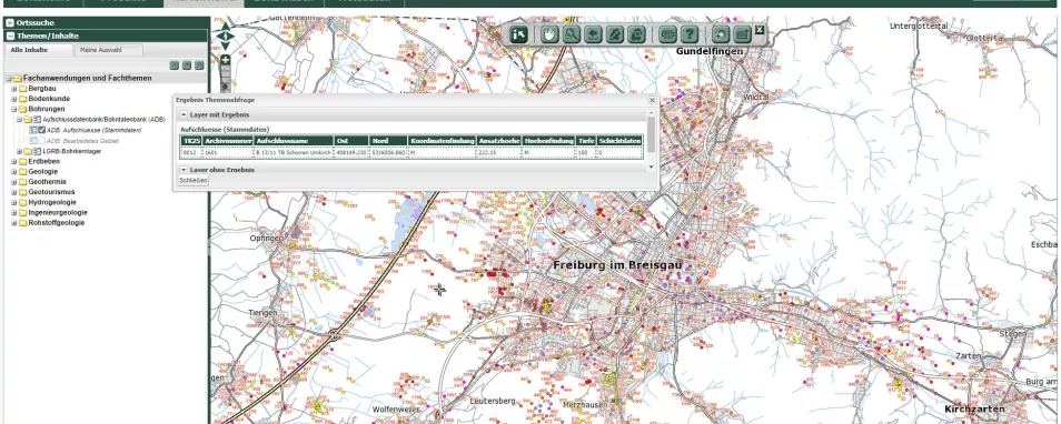 Ausschnitt aus dem LGRB-Kartenviewer mit Aufschlussdaten