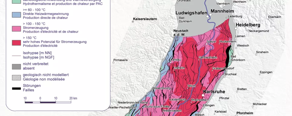Temperaturkarte des Oberrheingrabens 